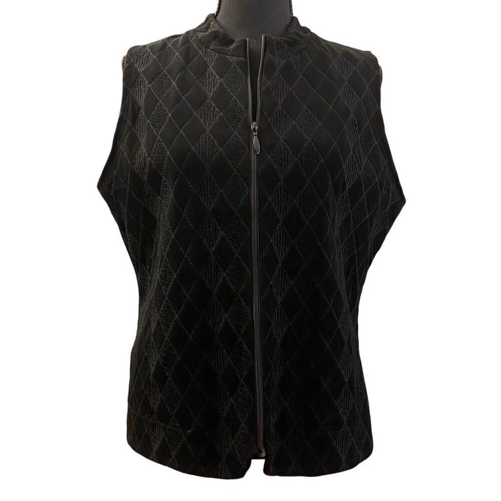 Chico's Travelers Black Diamond Pattern Wrinkle Resistant Vest Size M